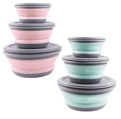 3-Piece Silicone Folding Lunch Box Set with Lids – Portable & Space-Saving Picnic and Camping Bowls