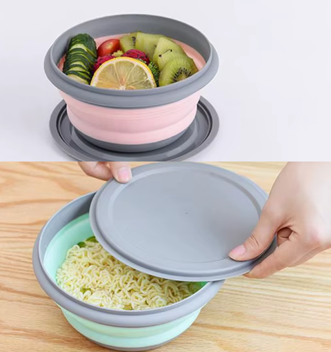 3-Piece Silicone Folding Lunch Box Set with Lids – Portable & Space-Saving Picnic and Camping Bowls